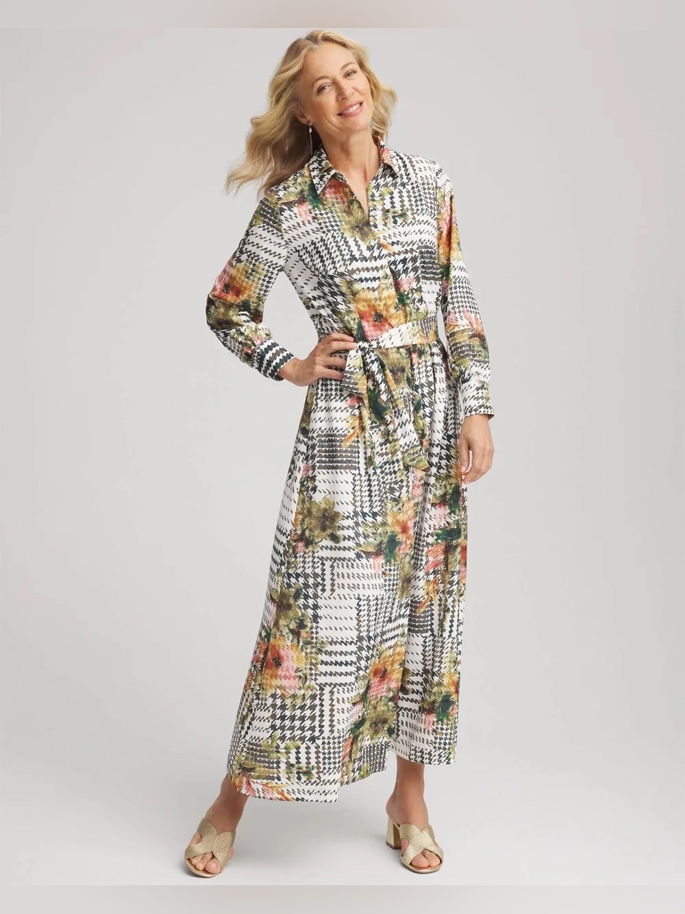 Chico’s Artisanal Floral Print Maxi Shirtdress